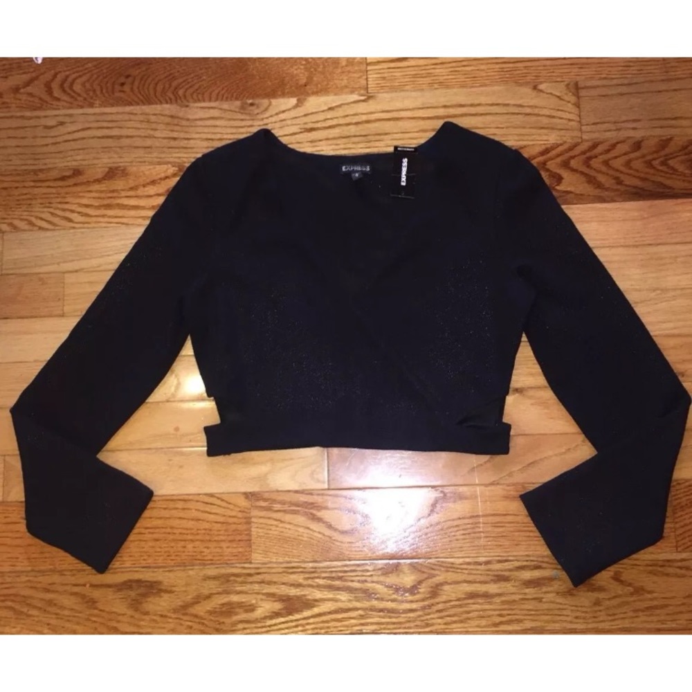 Express Black Midriff Crop Long Sleeve Cutout M L